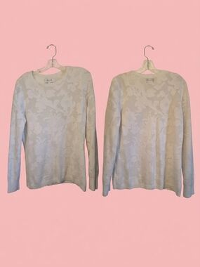 Elle Cream Floral Jacquard Crewneck Sweater - Subtle Allover Pattern